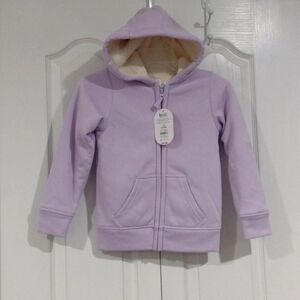 Lavender purple Sherpa lined hoodie zip-up jacket dusky lavender color.